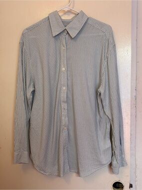 Vans Men's Blue and White Striped Dress Shirt
